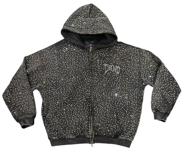 Demo Super Rhinestone Acidwash Black Zip up